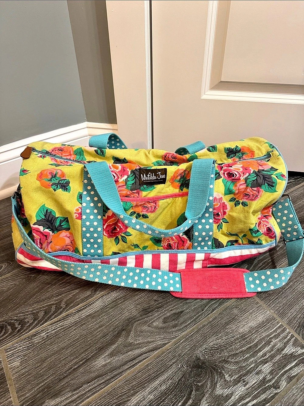 Matilda Jane Coming Up Roses Duffle Bag Floral Yellow & Pink w/ shoulder strap